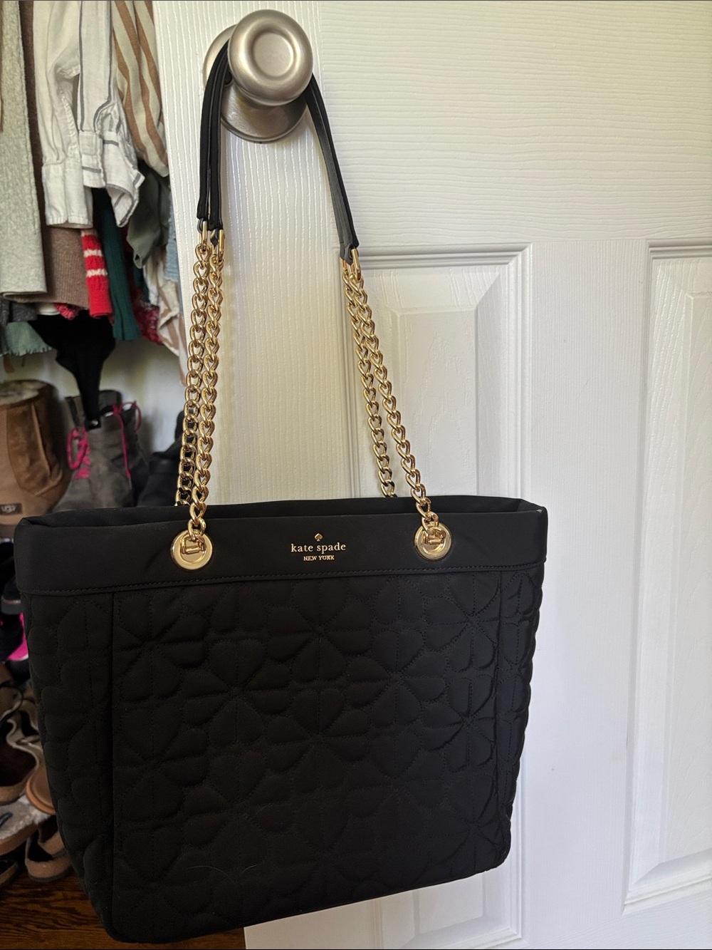 kate spade Quilted Black Tote with Gold Chain Handles